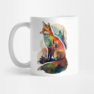 Fox Watercolor Forest Cute Autumn Leaves Landscape Animal Print Mug